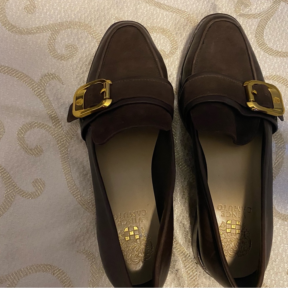Vince Camuto Chocolate Brown Loafers with Gold Accent